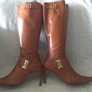 Dior Women's Tan Leather Knee-High Stiletto Boots